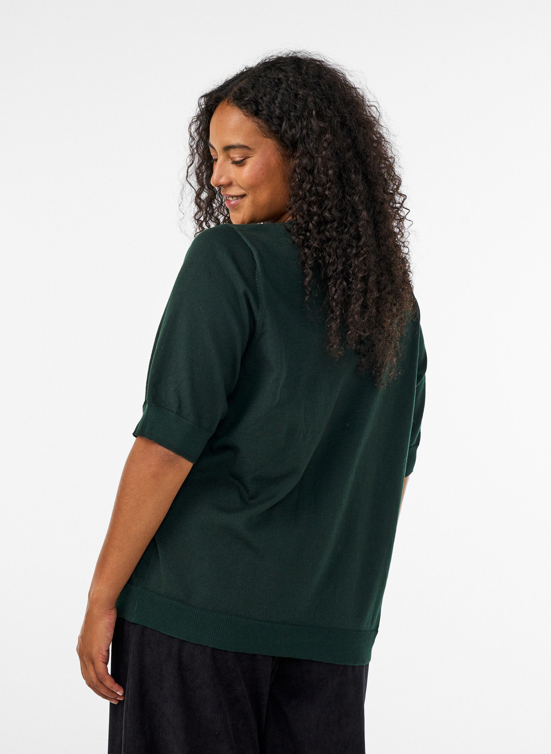 ZizziFinstrikket bluse med korte ermer, Gr&oslash;nn, Model image number 2