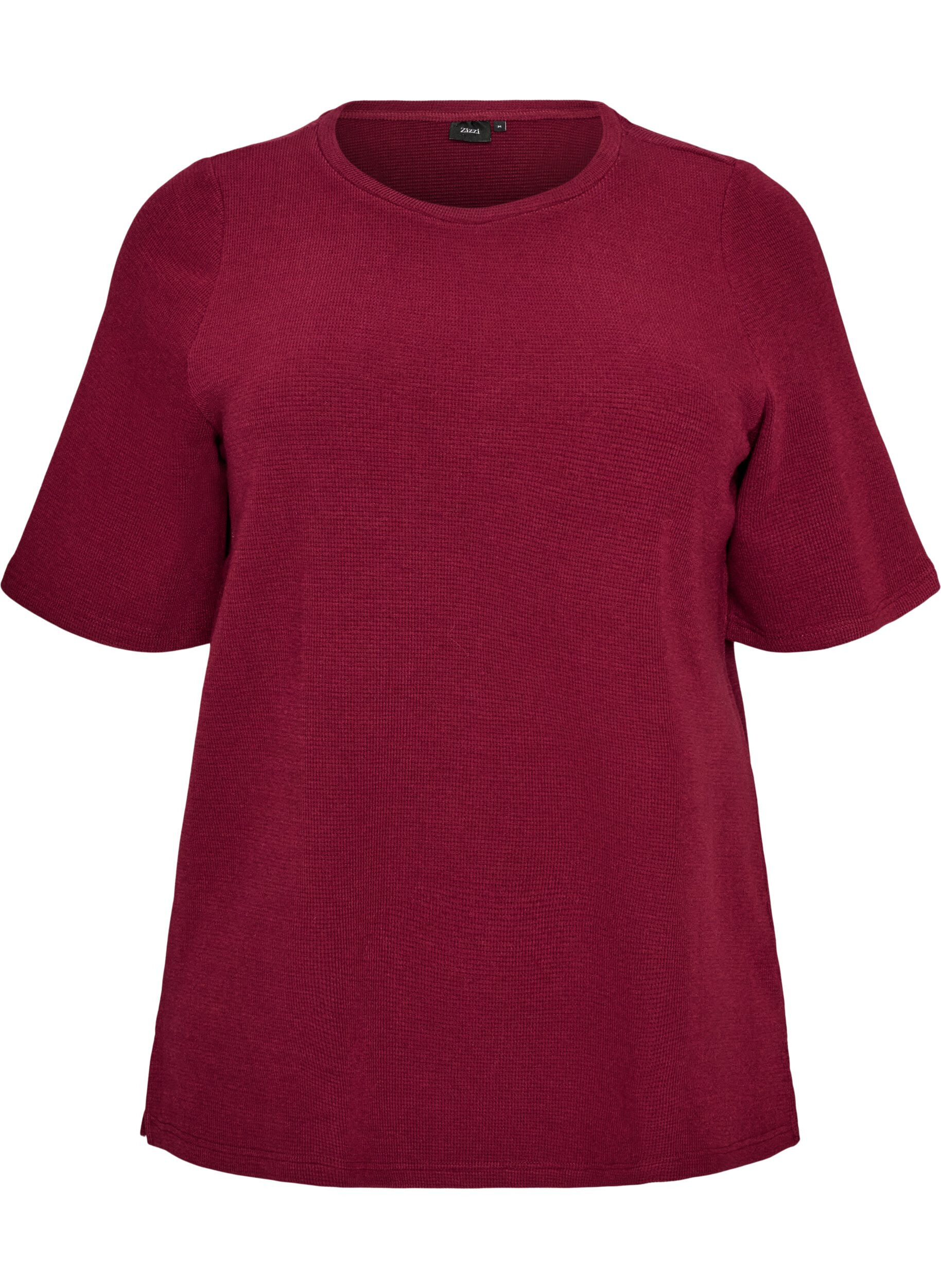 ZizziBluse med tekstur og albuelange ermer, R&oslash;d, Packshot image number 0