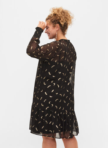 Kjole med A-form og smock, Black, Model image number 1