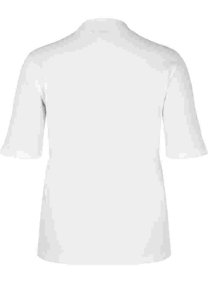 Høyhalset bluse i bomull med 2/4-ermer, Bright White, Packshot image number 1