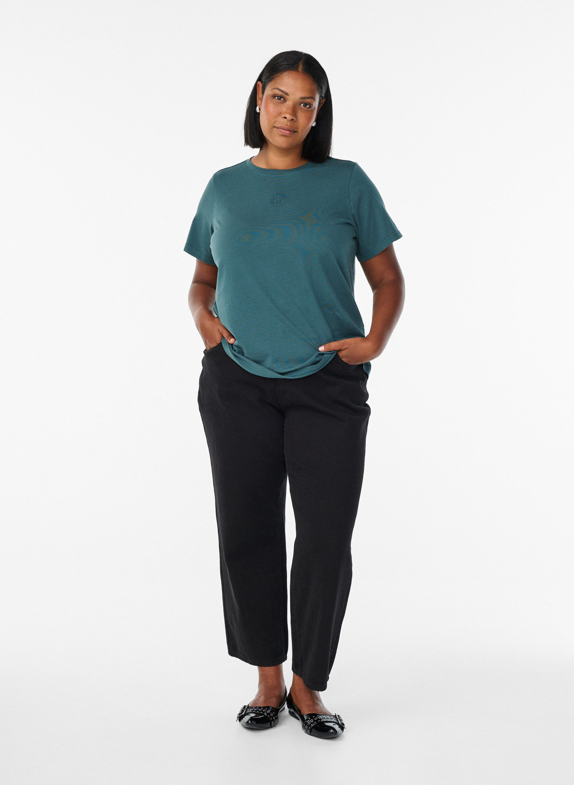 Zizzi T-skjorte i organisk bomull med et vasket utseende, Bl&aring;, Model image number 1