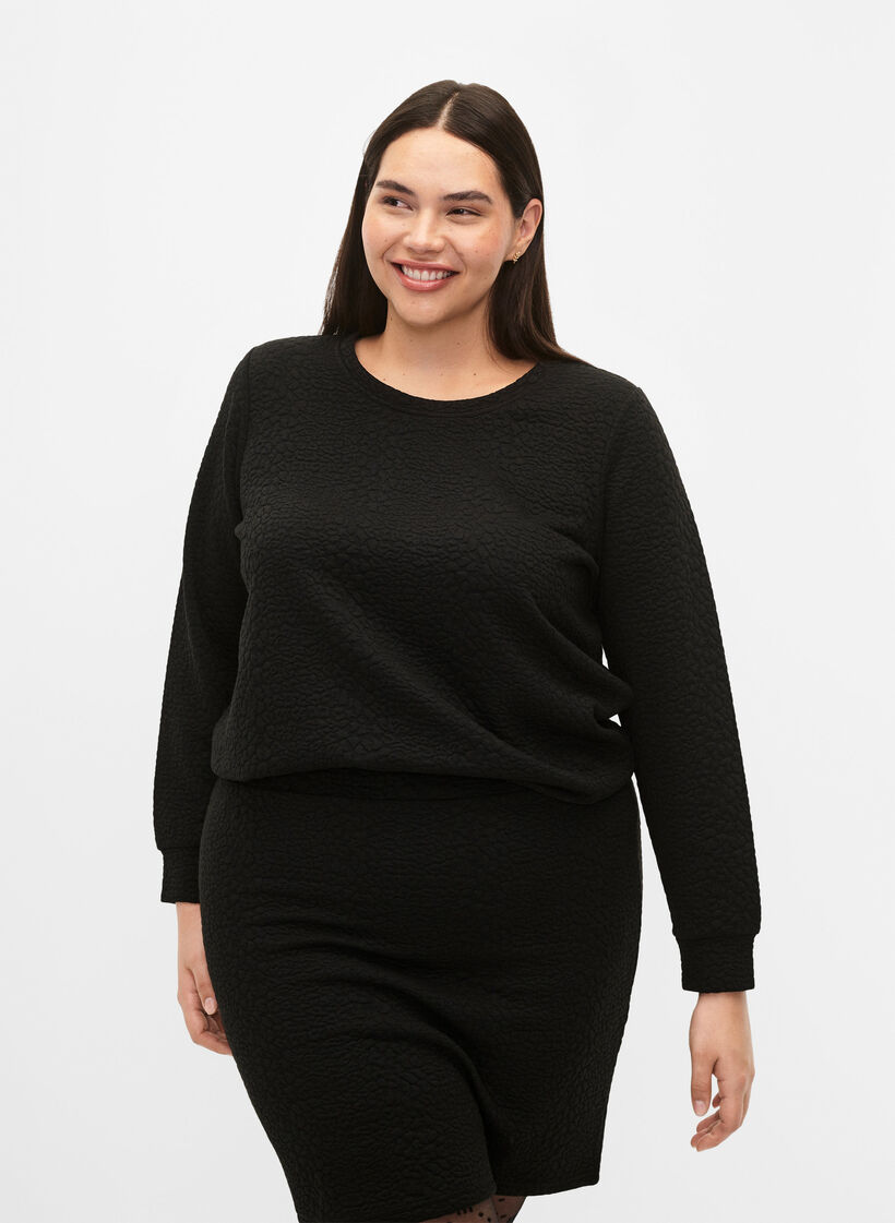 Ensfarget bluse med tekstur, Black, Model image number 0