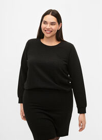 Ensfarget bluse med tekstur, Black, Model