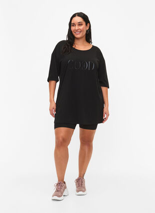 Oversized bomulls T-skjorte med mønster, Black GOOD, Model image number 2