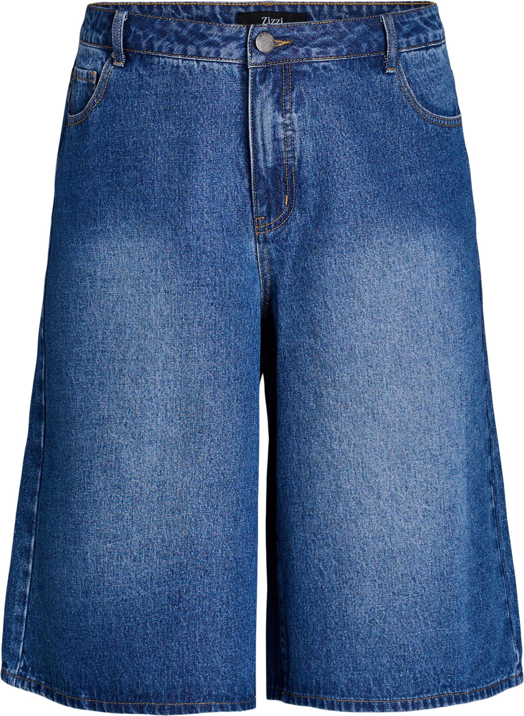 ZizziH&oslash;yt midjede denimshorts, Bl&aring;, Packshot image number 0