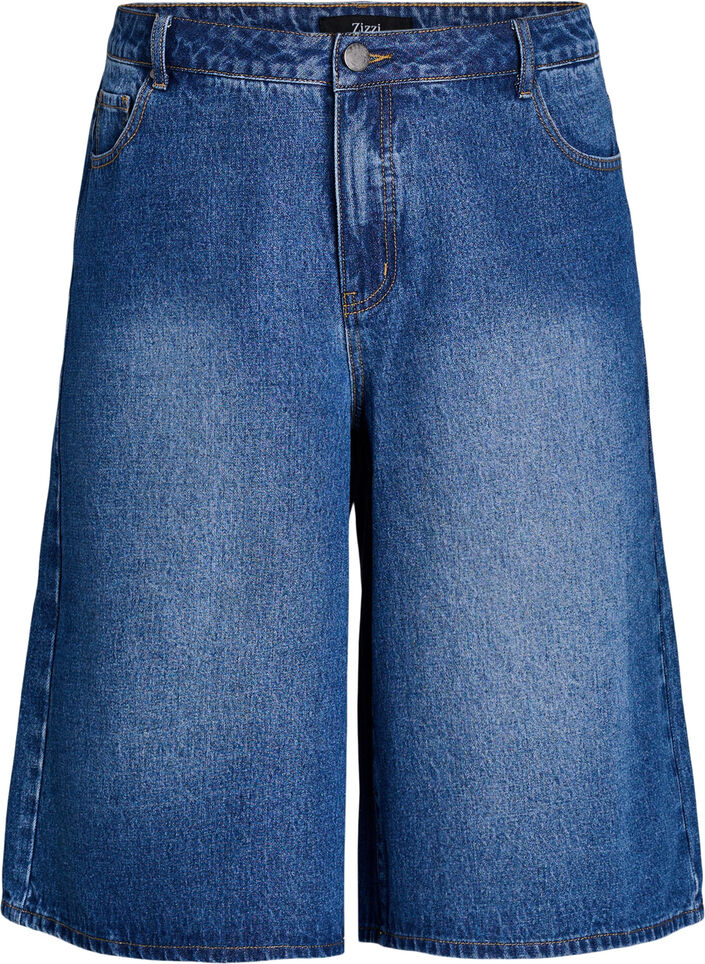 H&oslash;yt midjede denimshorts, Bl&aring;, Packshot image number 0