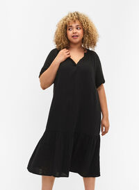 Midikjole med korte ermer i bomull, Black, Model