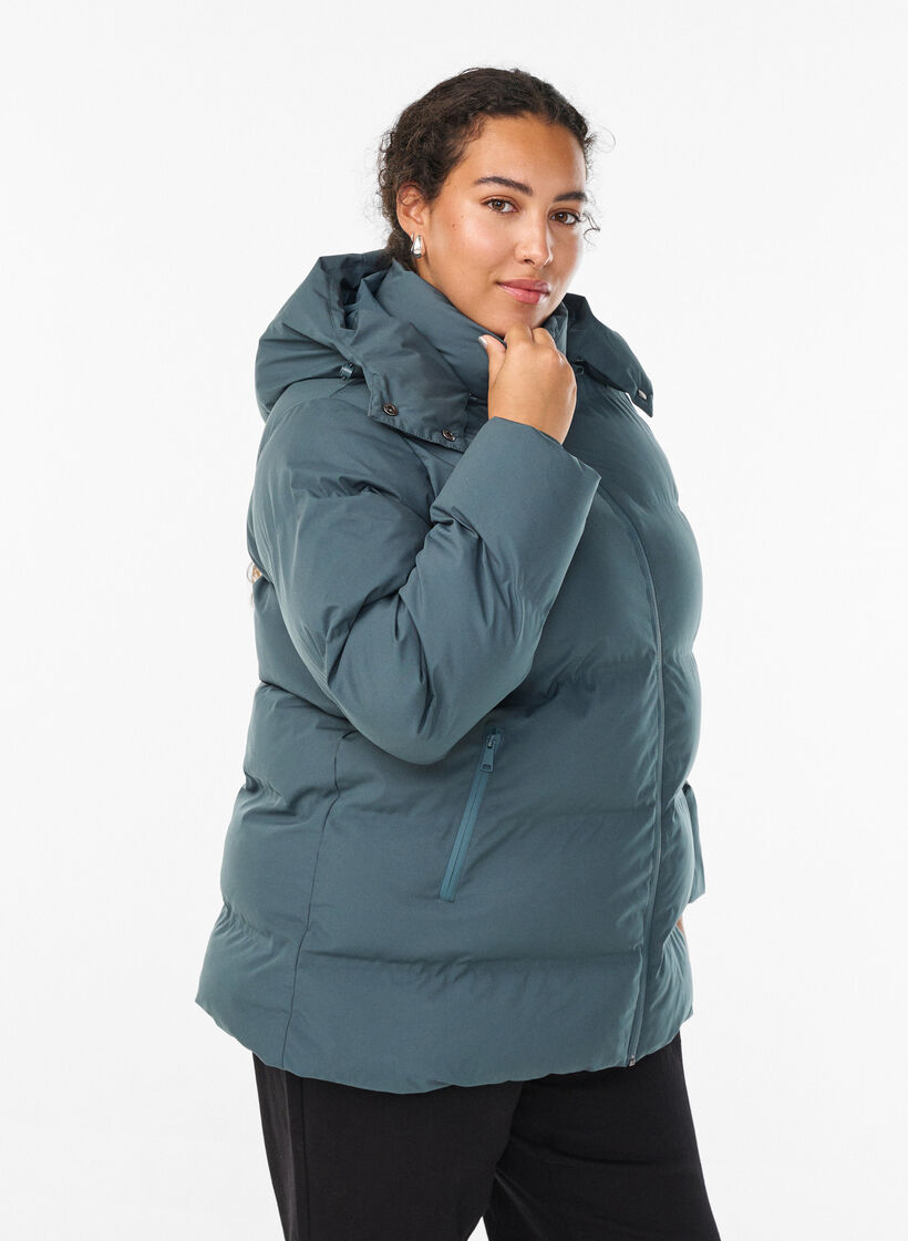 Kort pufferjakke med avtagbar hette, Gr&oslash;nn, Model image number 0