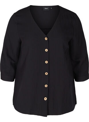 Bluse i viskose med knapper og V-hals, Black, Packshot image number 0