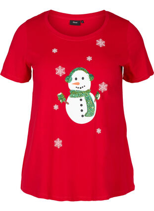 T-skjorte med julemotiv og paljetter, Red, Packshot image number 0