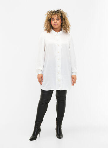 Lang skjorte med perleknapper, Bright White, Model image number 2