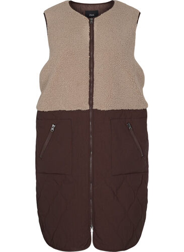 Lang quiltet vest i teddy med lommer, Fungi Comb, Packshot image number 0