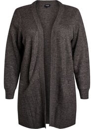 FLASH - Lang ribbestrikket cardigan med lommer, Grå