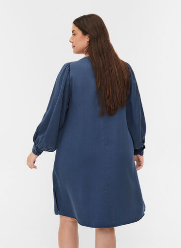 Kjole med lange puffermer, Dark blue denim, Model image number 1