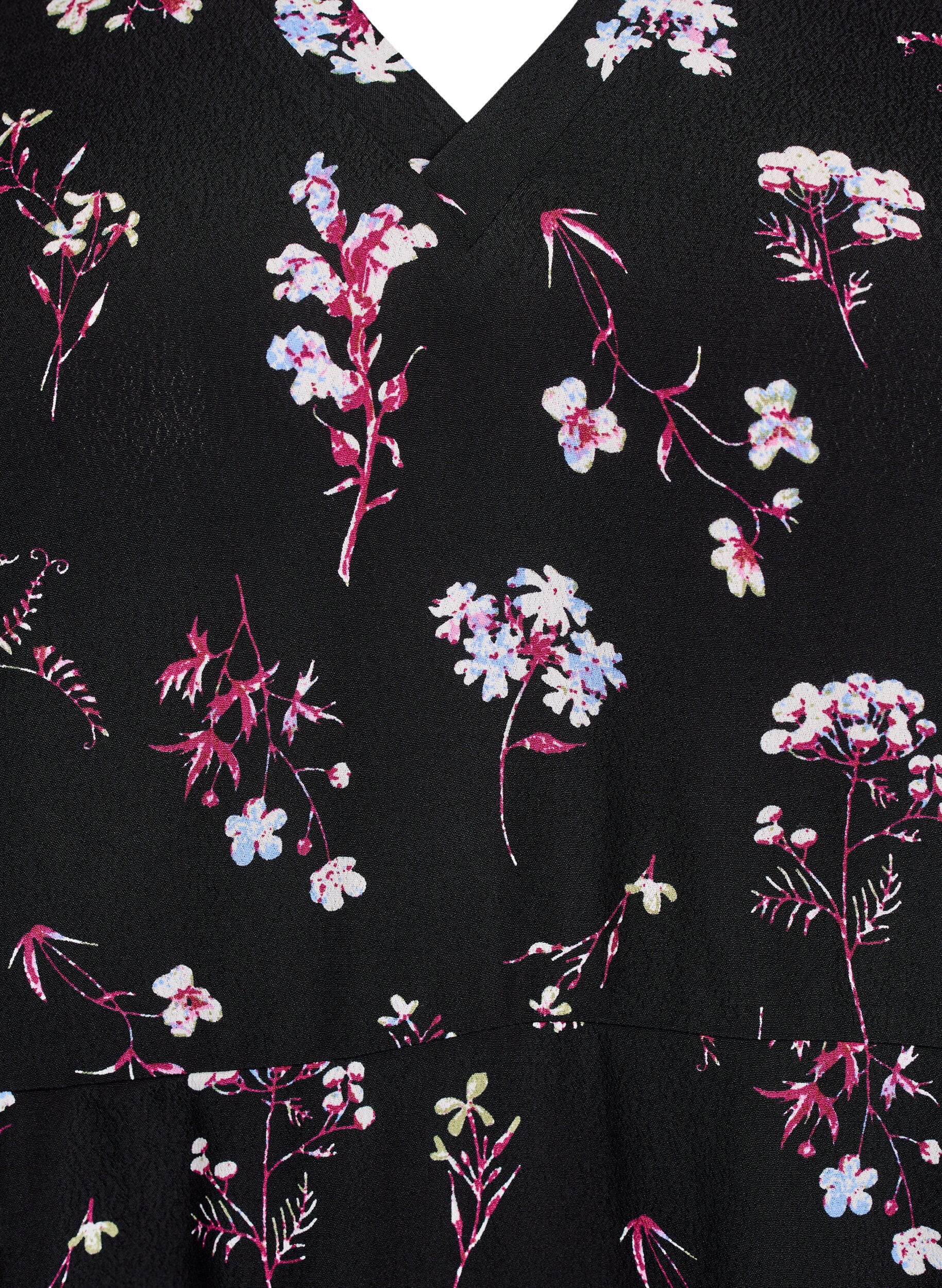 ZizziKort kjole med blomstertrykk, Svart, Packshot image number 2
