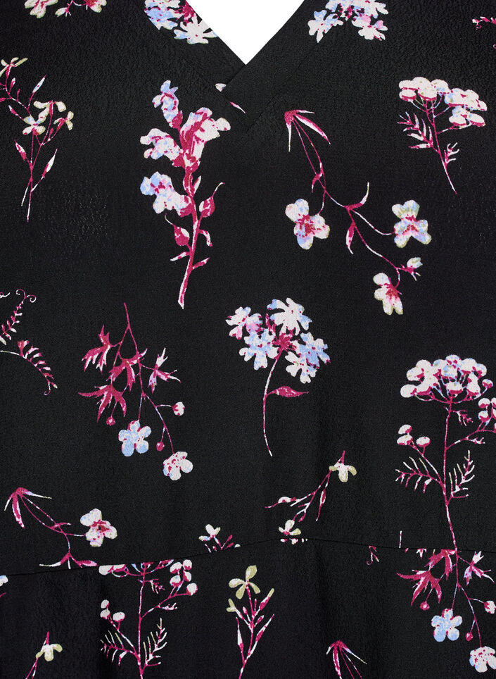 Kort kjole med blomstertrykk, Svart, Packshot image number 2