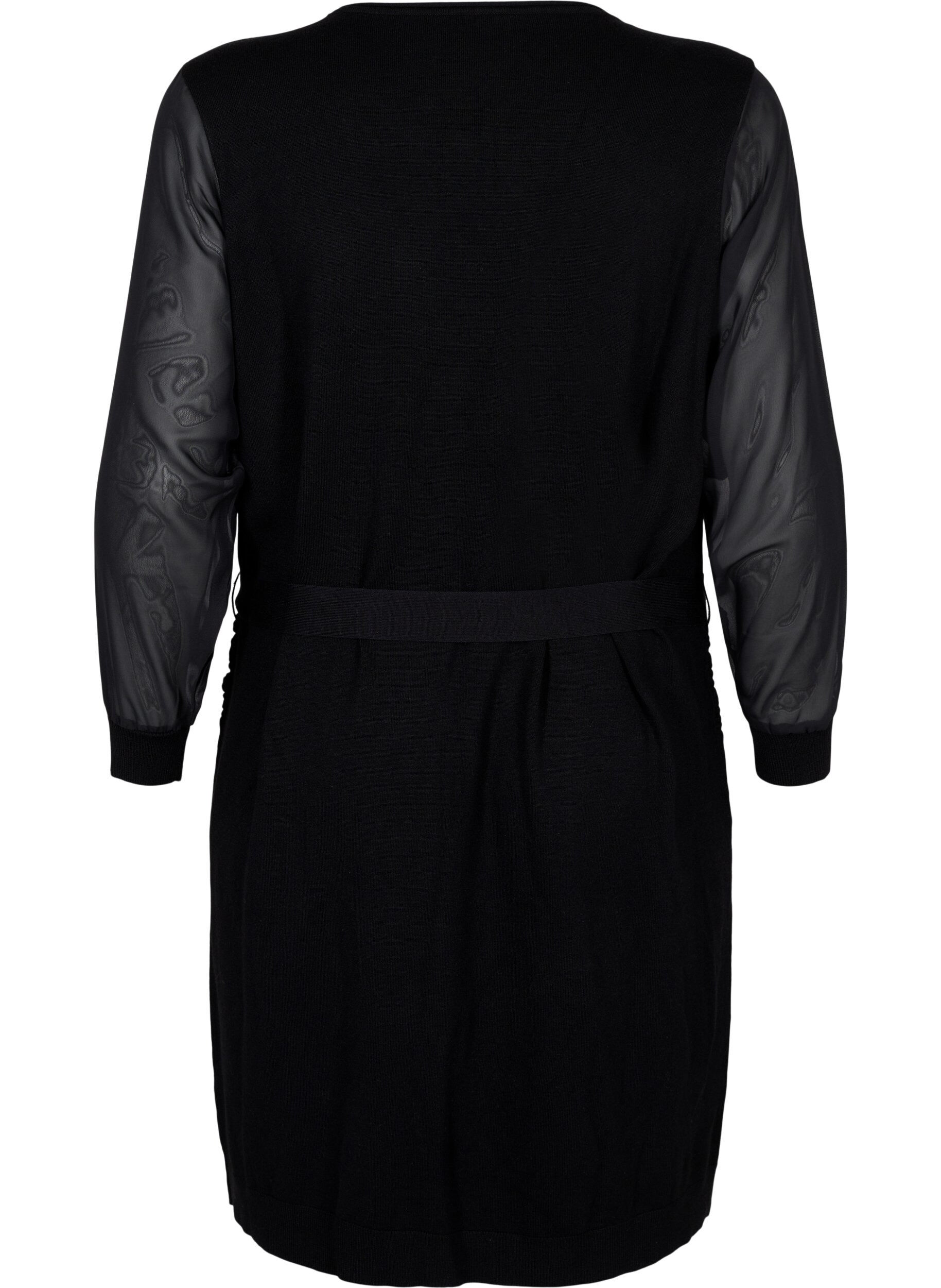 Zizzi Strikket kjole med transparente ermer, Black, Packshot image number 1