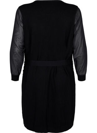 Strikket kjole med transparente ermer, Black, Packshot image number 1