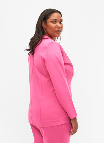 Enkel blazer med knapp og pyntelommer, Shocking Pink, Model image number 1