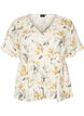 Bluse i lin og viskose med V-hals og knappelukking, Hvit, Packshot image number 0
