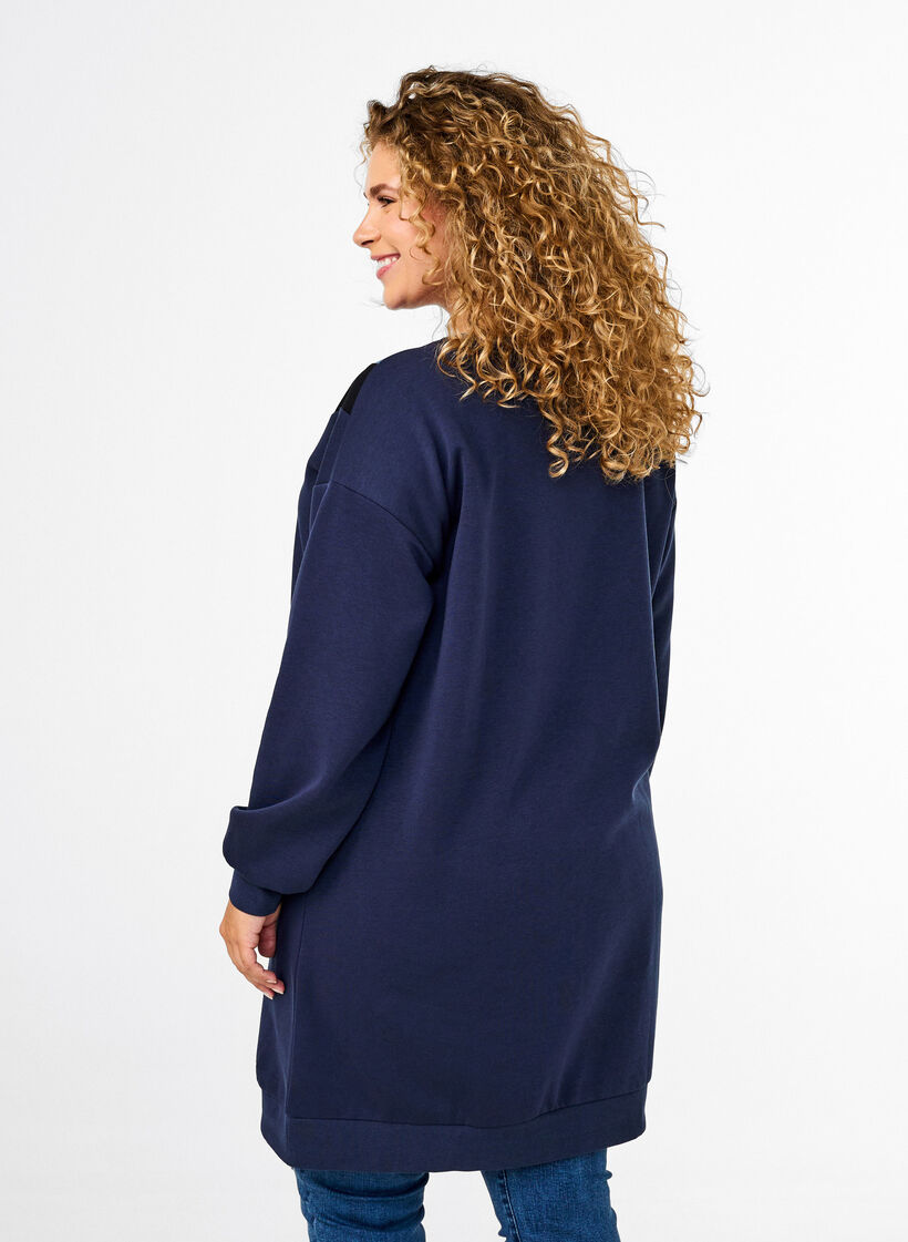 Lang, fargeblokket sweatshirt, Navy B. Color Block, Model image number 1