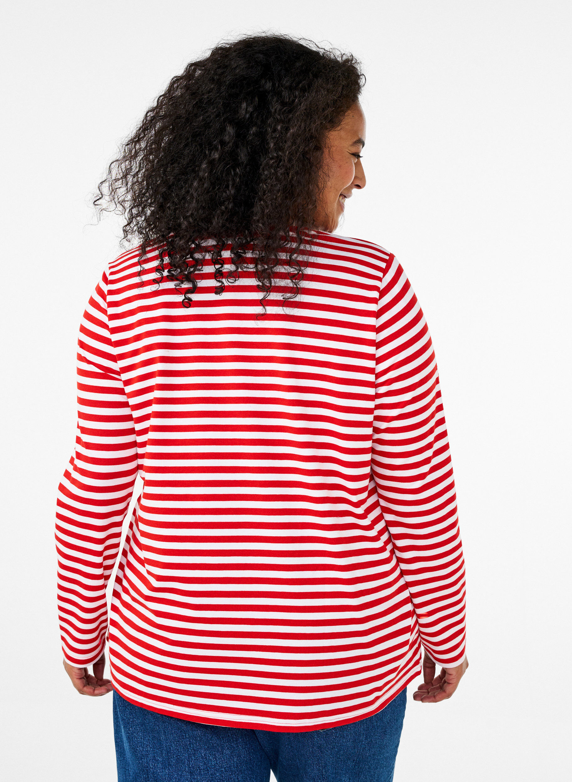 Zizzi Stripete bluse med motiv, Whitew.FlameS.Stripe, Model image number 1