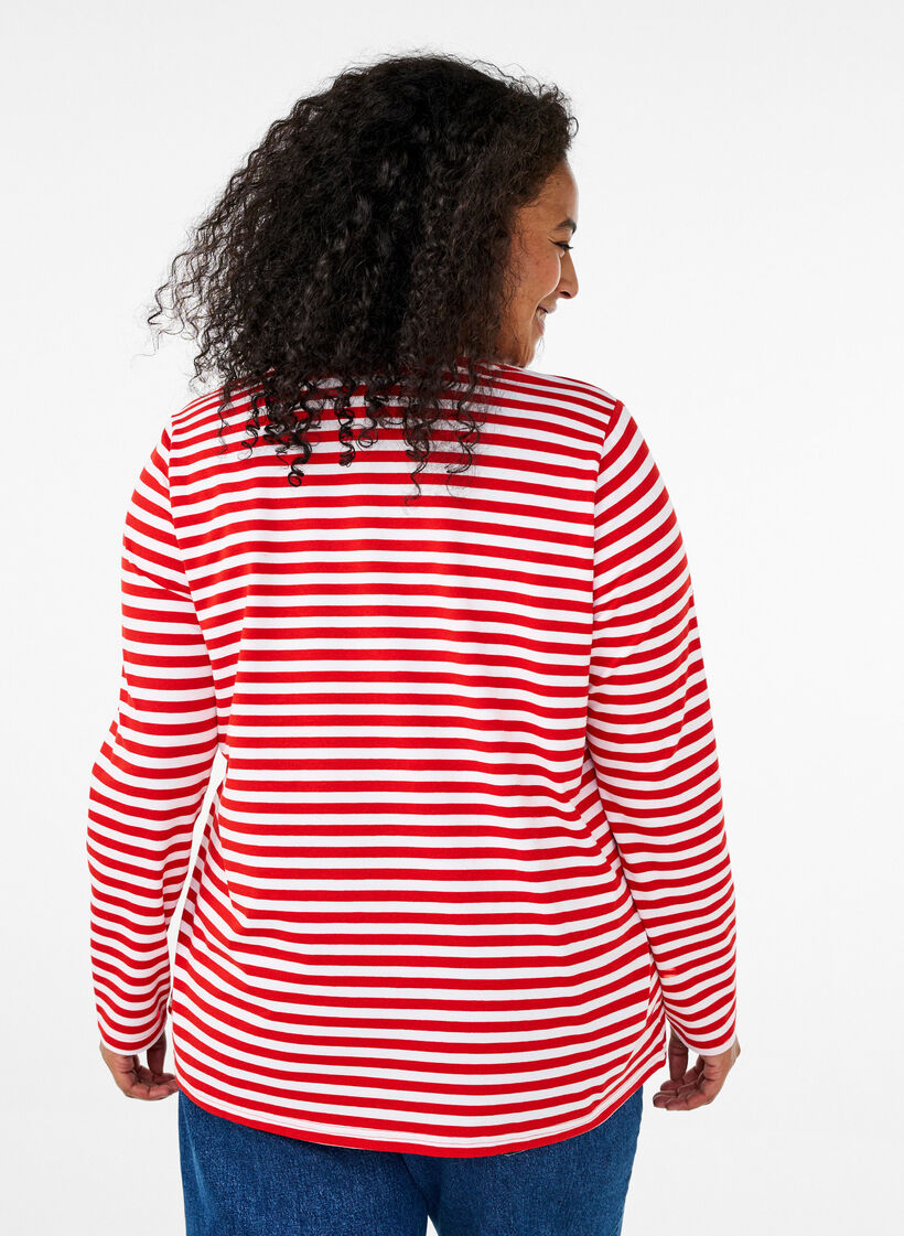 Stripete bluse med motiv, Whitew.FlameS.Stripe, Model image number 1