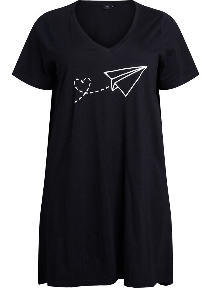 Nattkjole i &oslash;kologisk bomull med V-hals, , Packshot image number 0