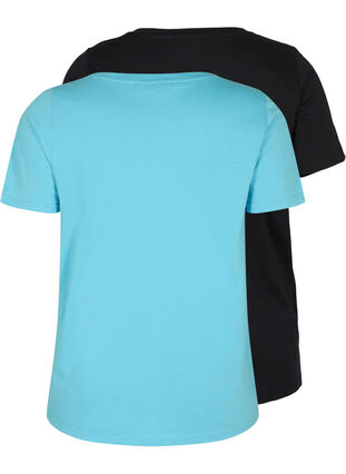 Basis T-skjorter i bomull 2 stk., Bonnie Blue/Black, Packshot image number 1