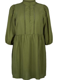 Knelang kjole med broderi og 3/4-ermer, Winter Moss