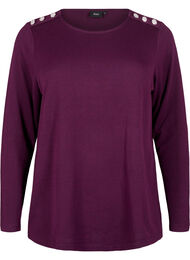 Bluse med dekorative knapper, Potent Purple Mel.