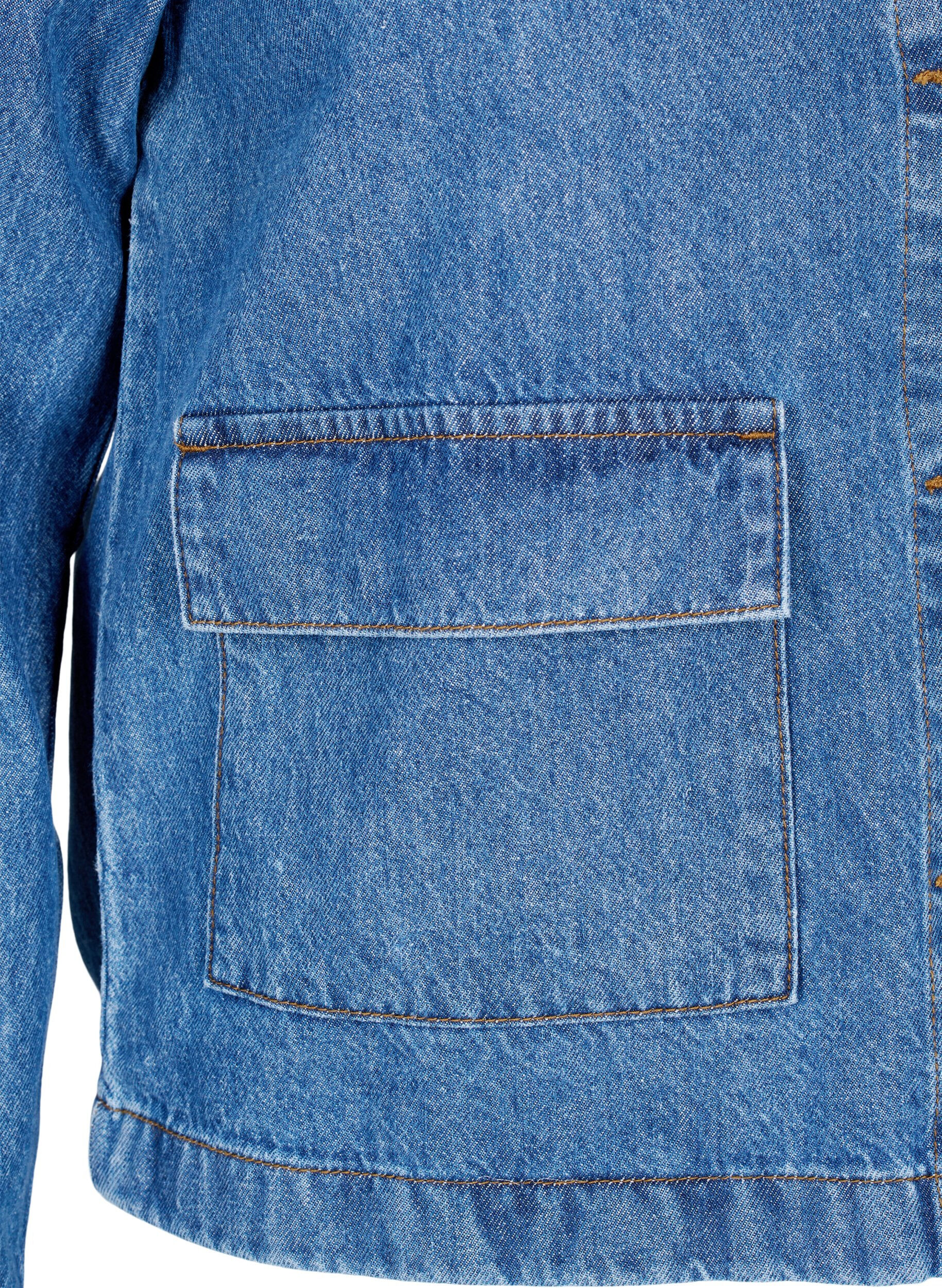 Zizzi Skjortejakke i denim med lommer, Blue Denim, Packshot image number 3