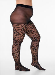 25 denier tights med bladmønster, Black
