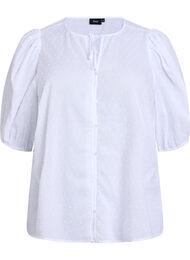 Skjortebluse med knytebånd og prikkete tekstur, Off White