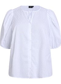 Skjortebluse med knytebånd og prikkete tekstur, Hvit Skjortebluse med knytebånd og prikkete tekstur