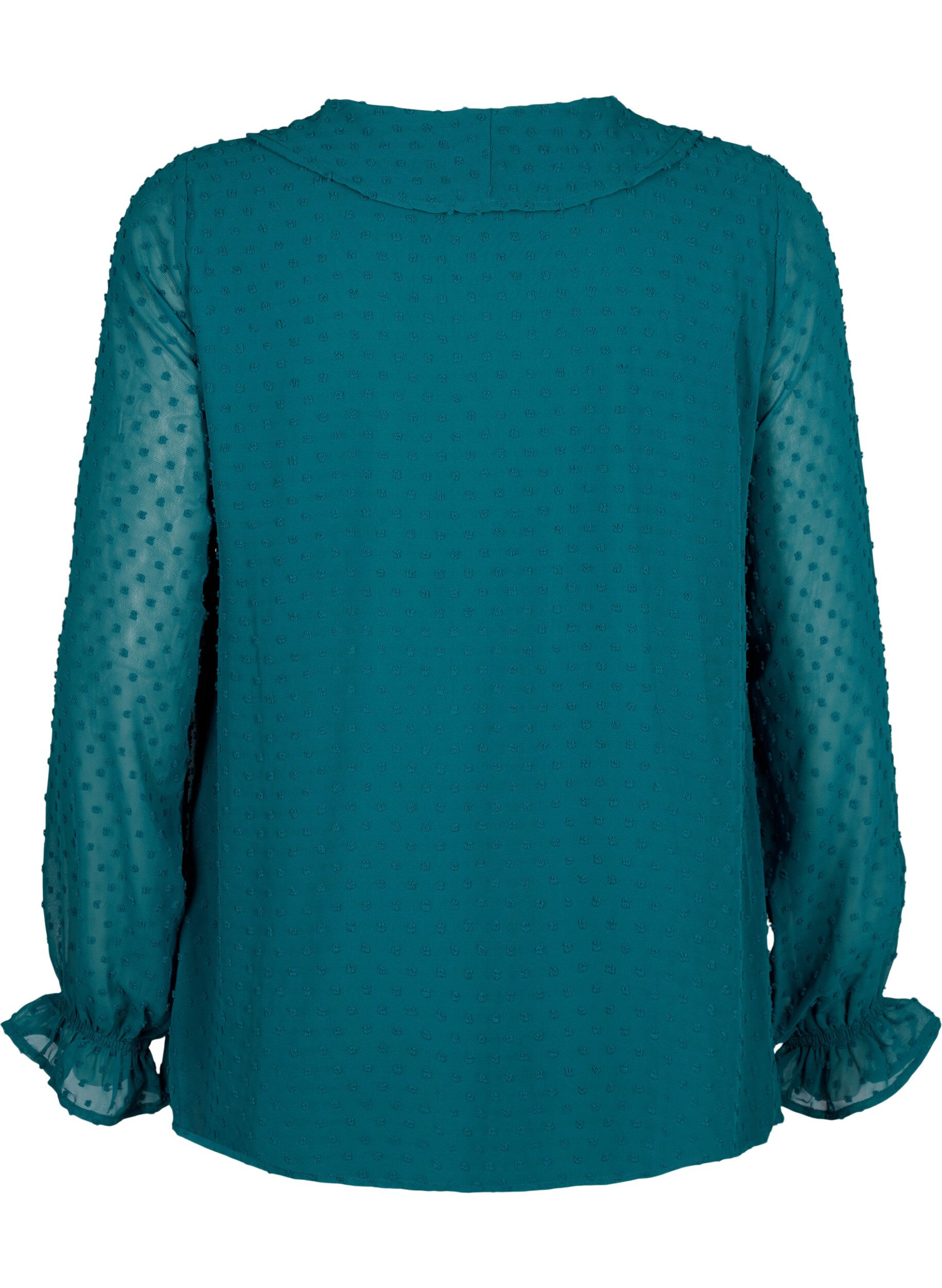 Zizzi Bluse med volanger og prikkete tekstur, Shaded Spruce, Packshot image number 1