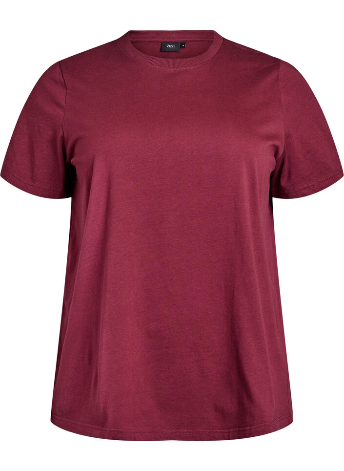 Basic T-skjorte i bomull med rund hals, M&oslash;rk Bordeaux, Packshot image number 0