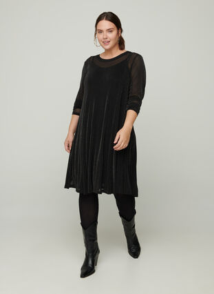 Langermet kjole med glimmer, Black, Model image number 2