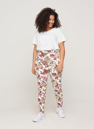 Super slim Amy jeans med blomstermønster, White Flower AOP, Model image number 0