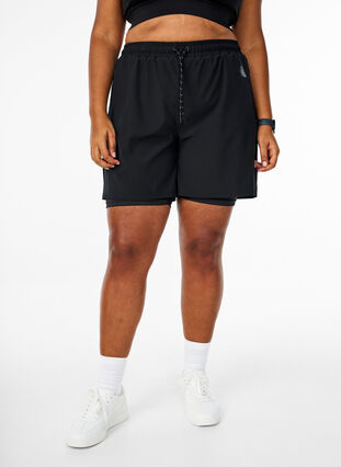 Zizzi Treningsshorts med innershorts, Black, Model image number 2