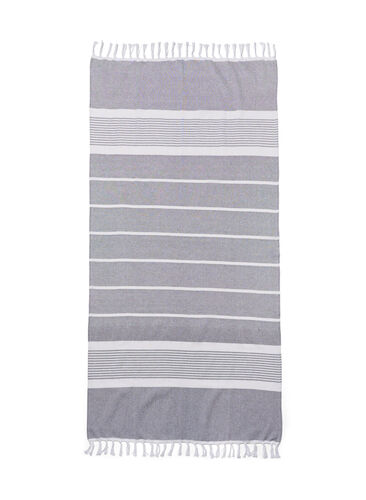 Stripete håndkle med frynser, Medium Grey Melange, Packshot image number 1