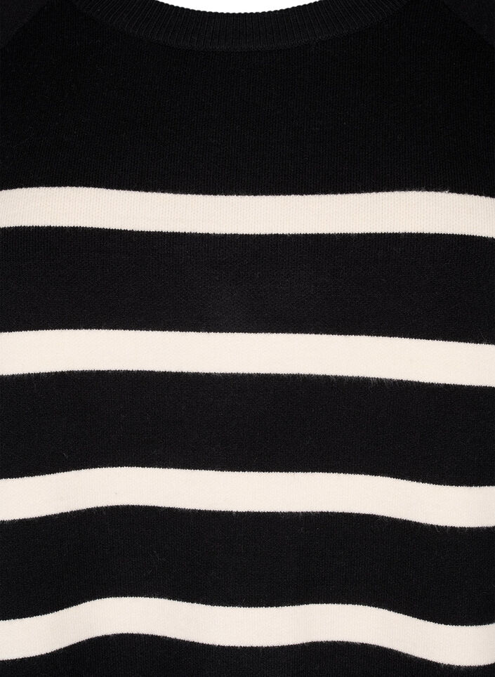 Strikket bluse med striper og 3/4 ermer, Black Birch Stripes, Packshot image number 2