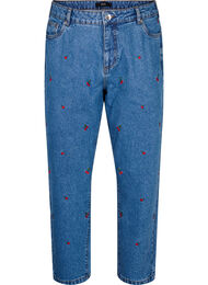 Mille mom-fit jeans med broderi, Light Blue Cherry