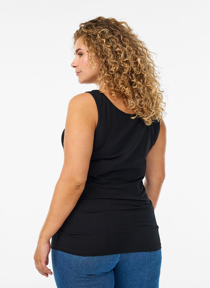 Ensfarget basic topp i bomull, Svart, Model image number 2