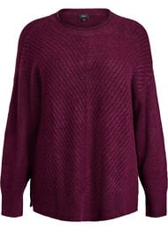 Strikkebluse med V-formet ribbemønster og splitter, Potent Purple Mel.
