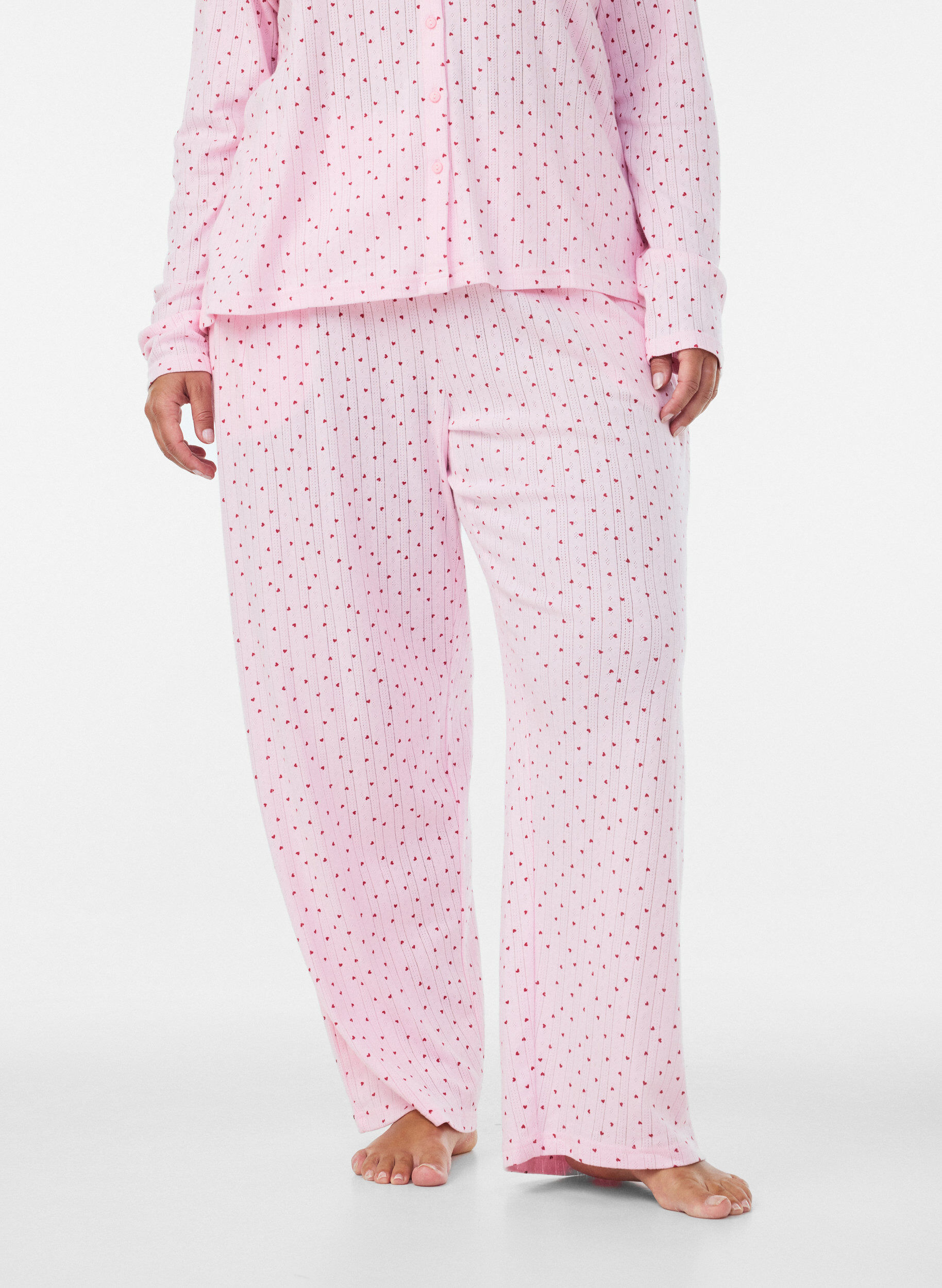 ZizziPyjamabukse i &oslash;kologisk bomull med hullbroderi, Rosa, Model image number 3