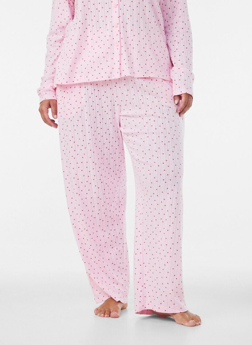 Pyjamabukse i &oslash;kologisk bomull med hullbroderi, Rosa, Model image number 3