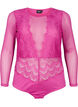 Bodystocking med blondekant og mesh, Fuchsia Red, Packshot image number 0