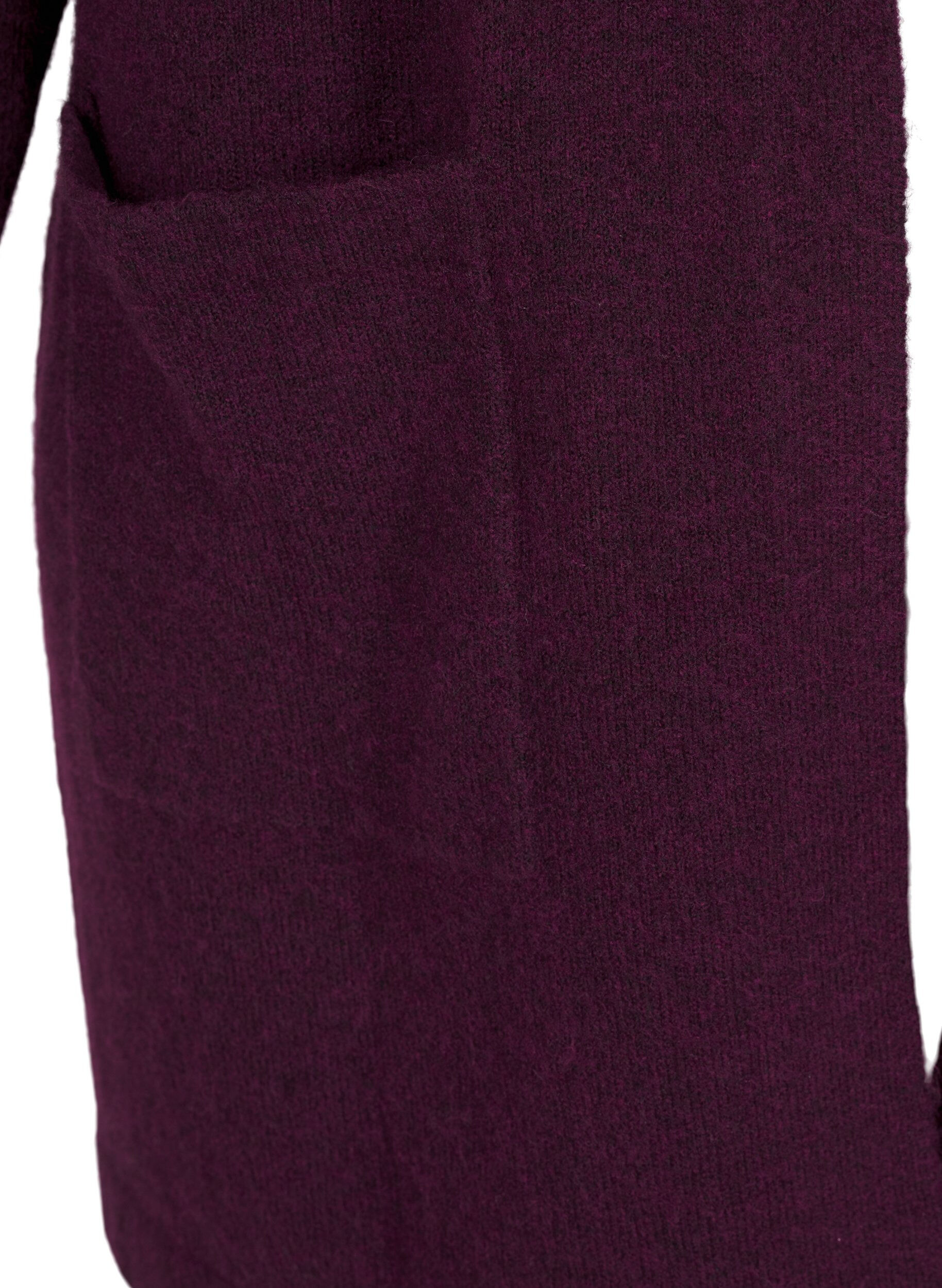 Zizzi Lang strikket cardigan med ull og hette, Potent Purple Mel., Packshot image number 3