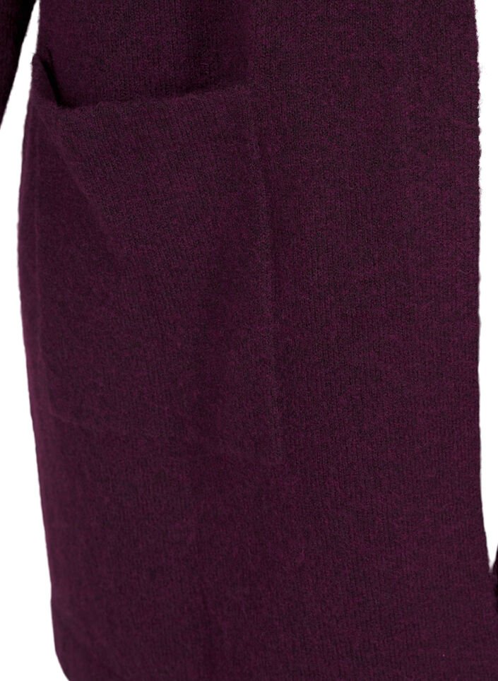 Lang strikket cardigan med ull og hette, Potent Purple Mel., Packshot image number 3